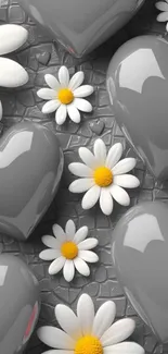 Gray hearts with daisies wallpaper design.