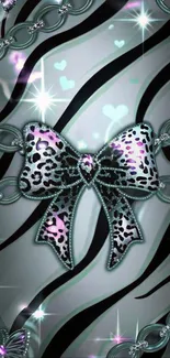 Leopard print bow with chains and hearts wallpaper