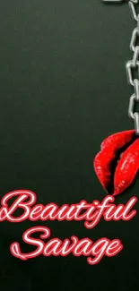 Wallpaper with red lips on a chain.