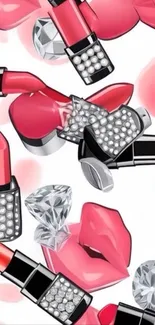 Stylish lipstick and diamond patterned wallpaper.