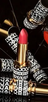 Black and gold lipstick art wallpaper for mobile.