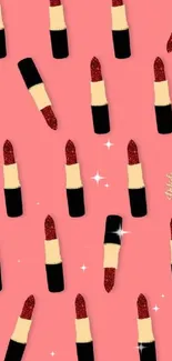 Chic lipstick pattern on pink wallpaper for mobile.