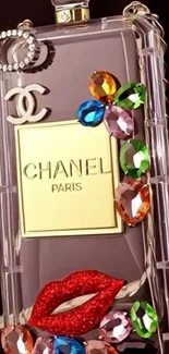 Luxury phone case with gems and logo design.