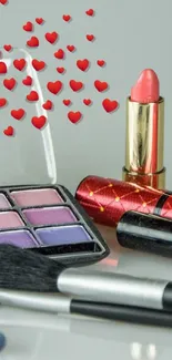 Makeup items with hearts mobile wallpaper