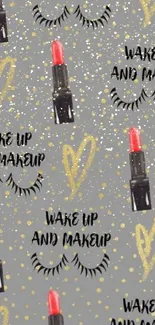 Makeup-themed wallpaper with lipstick and chic design.