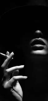 Mysterious silhouette of a woman smoking.