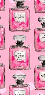 Stylish pink perfume bottles pattern wallpaper.