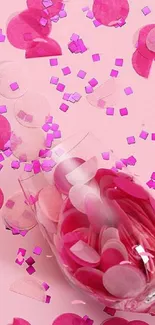 Pink confetti and wine glass mobile wallpaper.