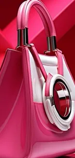 Chic pink handbag with red background, stylish and modern.