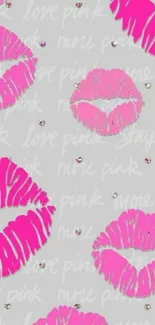 Chic wallpaper with pink lips on gray background.