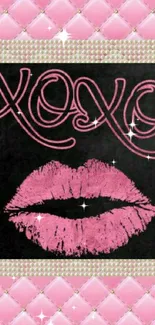 Chic pink lip and XOXO design wallpaper in black background.