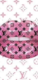 Pink lips with luxury pattern on white background.