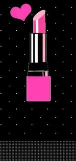 Stylish pink lipstick on black background wallpaper with heart.