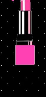 Stylish pink lipstick with a black dotted background.