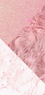 Mobile wallpaper with pink glitter, fur, and marble textures.