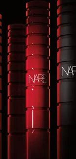 Sleek red and black cylindrical design wallpaper.