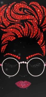 Chic red bead art on black wallpaper.