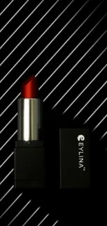 Red lipstick on black striped background wallpaper.