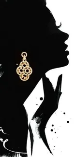 Elegant silhouette art with gold jewelry on a black and white background.