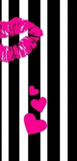 Mobile wallpaper with black stripes and pink lips.