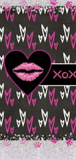 Pink heart with XOXO design wallpaper for phones.