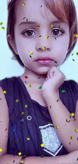 Child's portrait with confetti background.