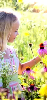 Child joyfully exploring a vibrant flower field.