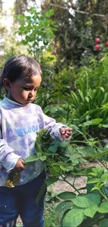 Child exploring a vibrant garden scene.