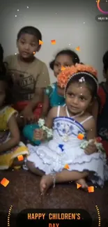 Group of children celebrating Children's Day with decorations.