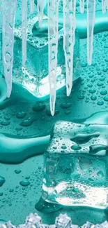 Chilled ice cubes on teal background mobile wallpaper.