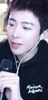 A relaxed host streaming with microphone and headphones in a cool setup.