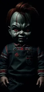 Chilling doll wallpaper with dark background and creepy expression.