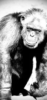 Black and white chimpanzee art on a vibrant green background.