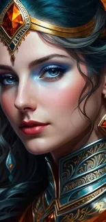 A mystical woman in fantasy art, adorned with vibrant jewelry.