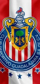 Chivas FC emblem wallpaper with red and white stripes and crest in center.