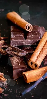 Dark chocolate and spices with cinnamon sticks mobile wallpaper.