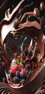 Chocolate splashes with berries and fruit