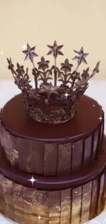 Luxurious brown chocolate cake with crown.