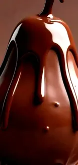 Glossy chocolate-covered pear against a smooth background.