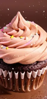 Chocolate cupcake with frosting and sprinkles wallpaper.