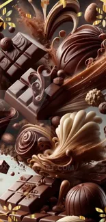 Chocolate inspired abstract mobile wallpaper with swirling cocoa elements.