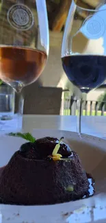 Decadent chocolate dessert with rosé and red wine pairings.