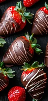 Chocolate dipped strawberries on display.