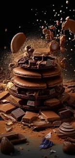 Luxurious chocolate explosion wallpaper with cookies and cocoa sprinkles.