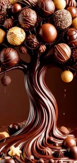 Chocolate tree laden with assorted gourmet candies.