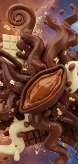 Chocolate galaxy with swirling art design, perfect for mobile wallpaper.