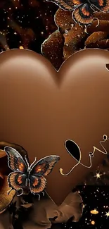 Chocolate heart with butterflies and roses.