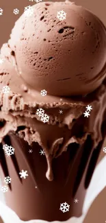 Chocolate ice cream cone mobile wallpaper with creamy texture.