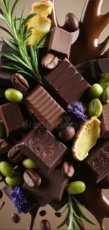 Luxurious chocolate and coffee beans mobile wallpaper.