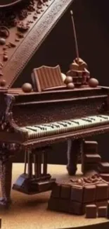 Creative chocolate piano-themed wallpaper for phones.